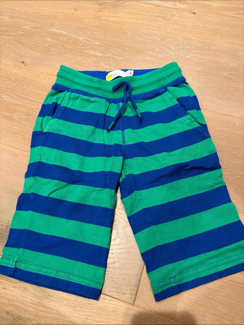 Mini Boden Size 5Y Green and Blue Striped Pull-On Shorts.